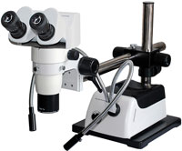 Stereo zoom microscopes for industrial and semiconductor; 10:1, 8:1, 6:1, 4:1 zoom ratio microscope models. Options for microscope stands, LED and fiber optic illumination, ergonomic heads, coaxial illuminators. Microscopes from Meiji, Labomed, Olympus, Nikon, and our own custom.