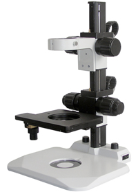STEREO MICROSCOPE STANDS  table style stereo microscope stands, LED base illuminators, track stands, focus arms, available for Nikon, Olympus, Leica, Zeiss, Bausch and Lomb. Adapters for all models 64mm to 85mm